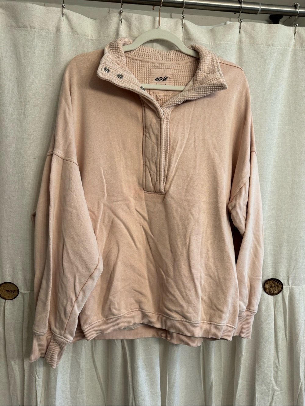 aerie women’s waffle Zip-Front Pullover Sweatshirt in Blush